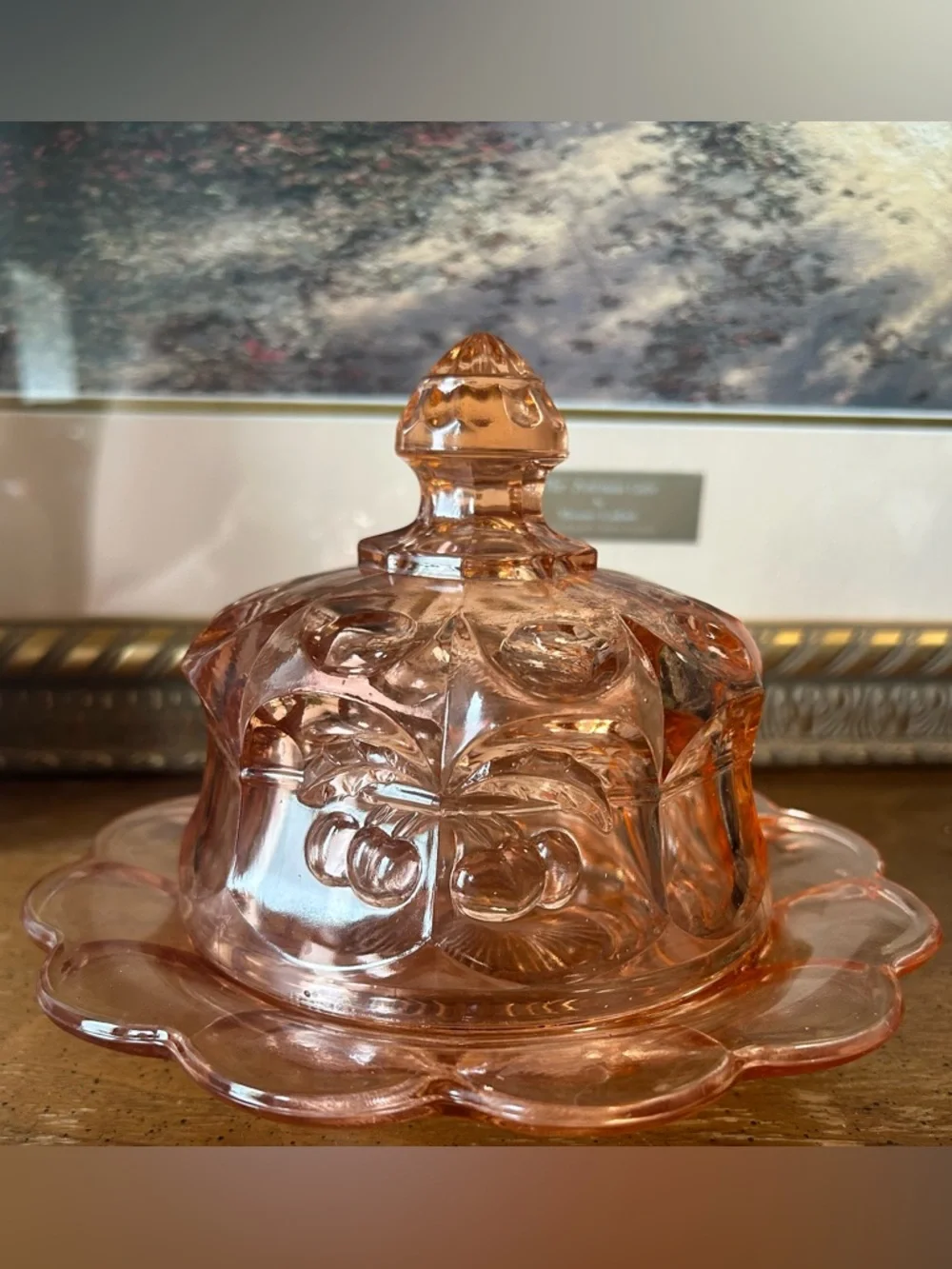 Vintage Mosser Glass "Cherry & Cable" Pink Glass Butter Dish - Picture 2 of 11